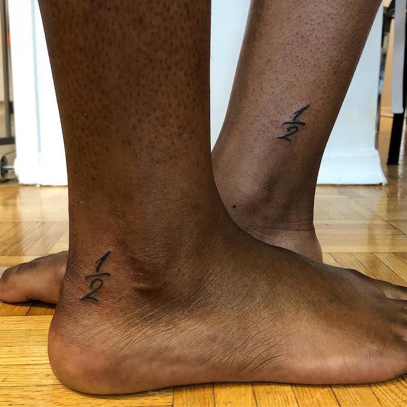 Matching ankle tattoos with 1/2 number figure