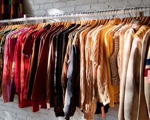 Rack of clothing at Awoke Vintage Brooklyn