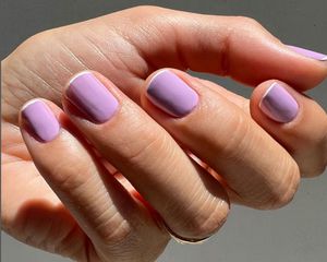 lilac nails with white tips.