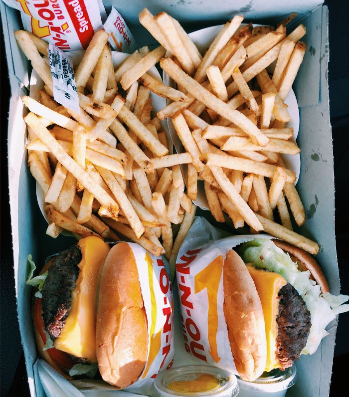 Fast food burgers and fries