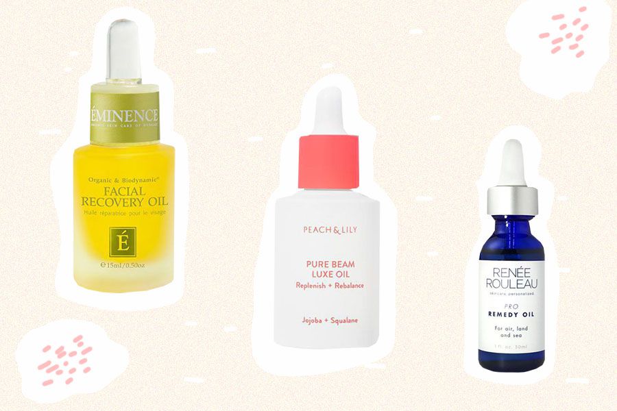 different face oils for acne prone skin on a background