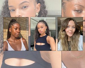 Byrdie editors wearing skincare, makeup, and hair products from their July picks