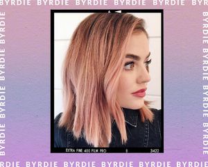 lucy hale with pastel pink halloween hair