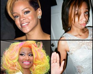 Rihanna, Nicki Minaj, and the author, all with colorful hair.