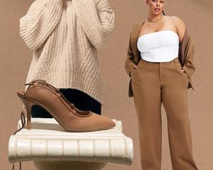 Tan trousers outfit collage