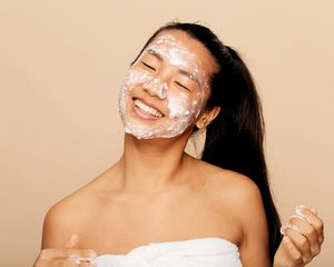 studio portrait with baking soda mask