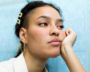 bored person in bathroom