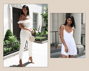 Chanel Iman wearing jumpsuit and dress