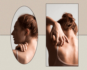 woman posing and touching her back