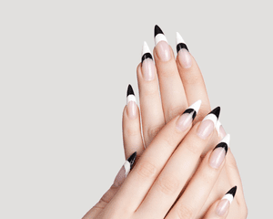 woman with black tip nail designs