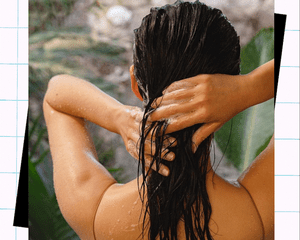 woman washing wet dark hair